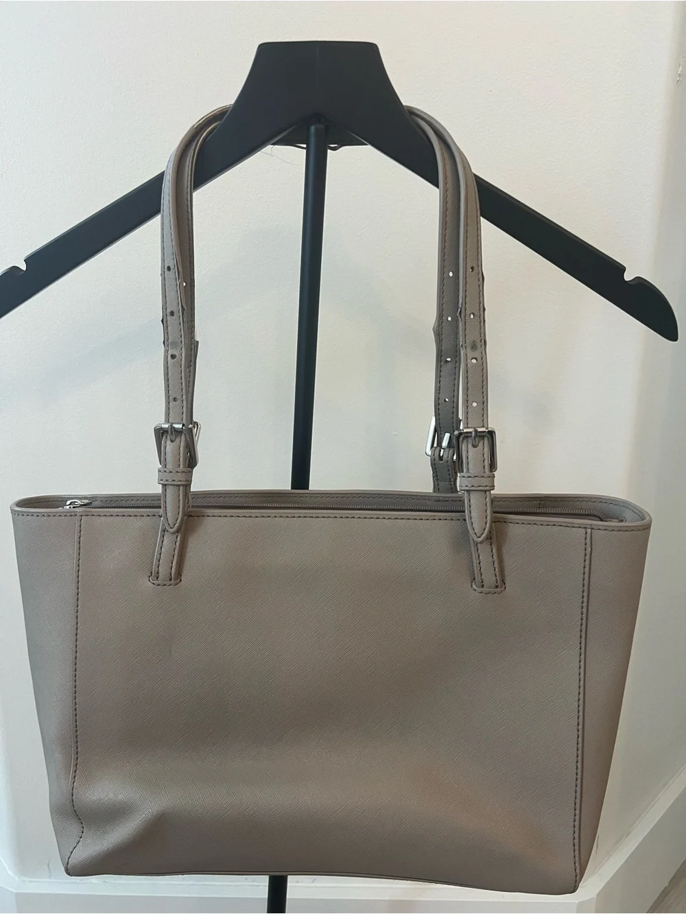 Tory Burch Neutral Taupe Leather Double-Strap Tote